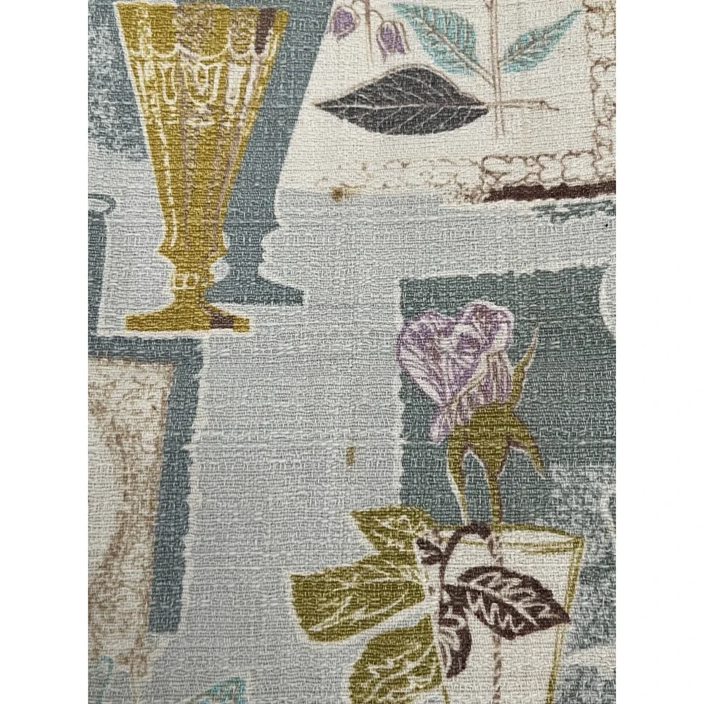 Vtg 1950's Barkcloth Fabric Butterfly Cameo PURPLE 6 Pieces & 3 Ties Faded *READ